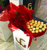 Rose rouge et coeur avec chocolat Ferrero
